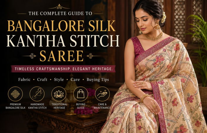 bangalore silk kantha stitch saree​