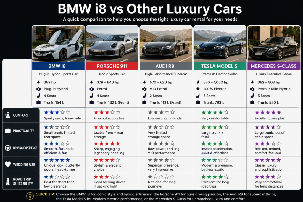 BMW i8 vs Other Luxury Rental Cars